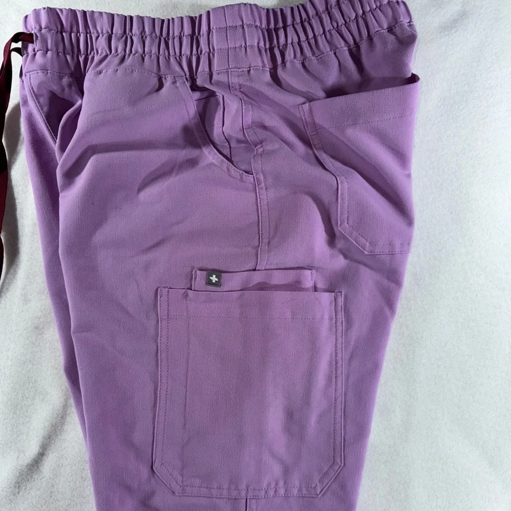 FIGS Women's Straight Leg Scrub Pants in Lavender with Maroon Drawstring